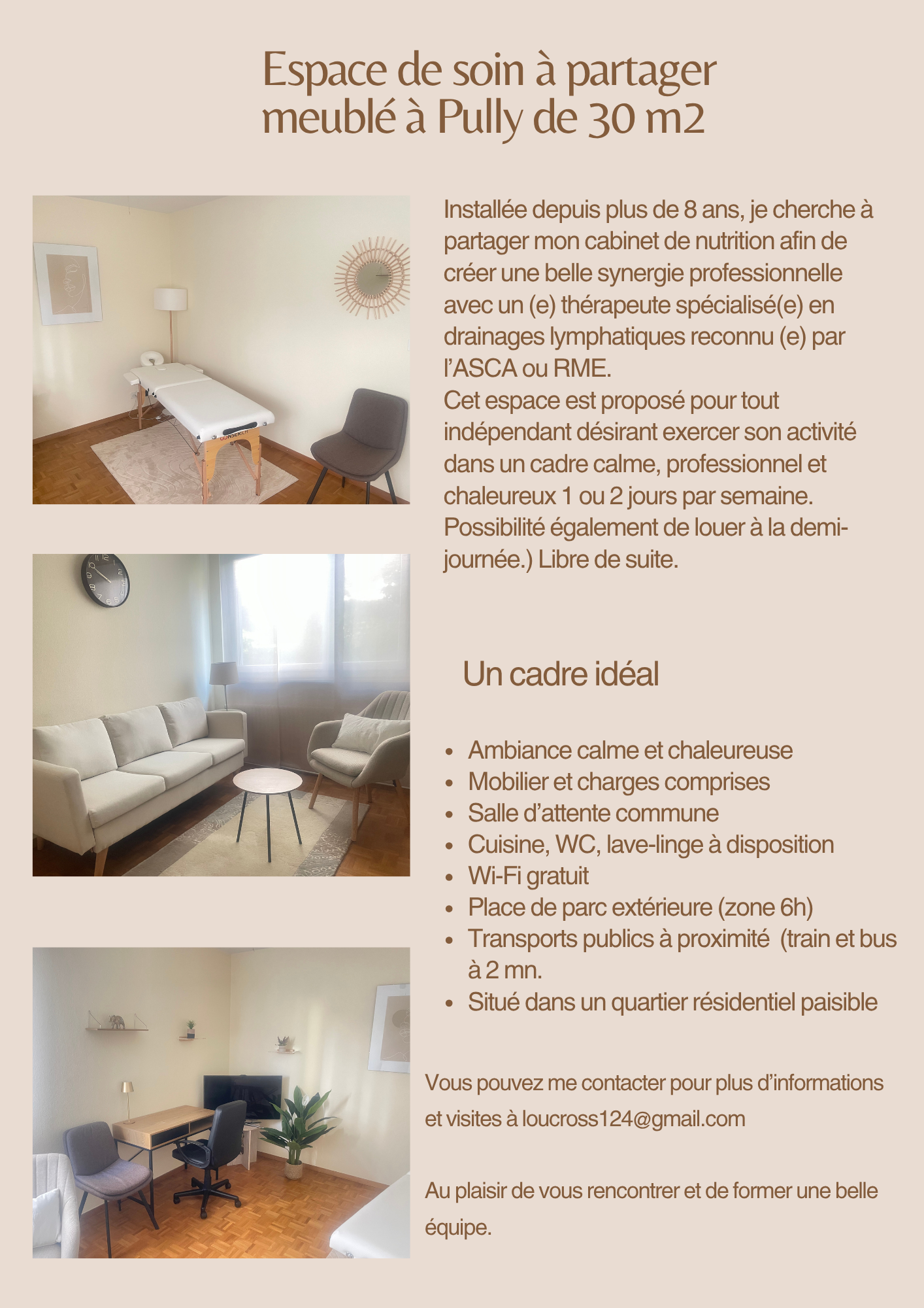 Image de Cabinet de thérapie à partager de 30m2 meublé à Pully